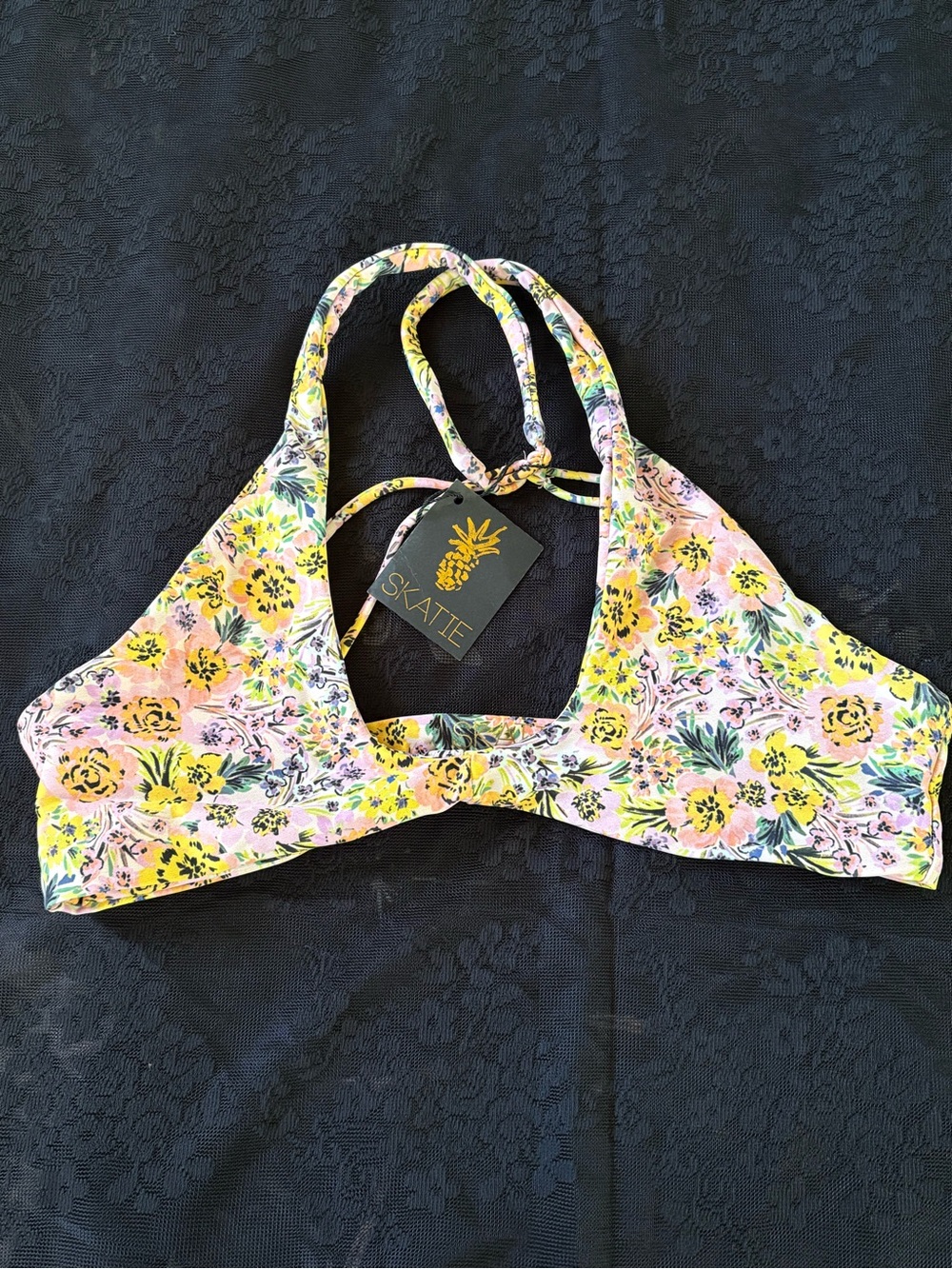 Skatie Floral Bikini Top in Pink, Yellow & Green Florence Print Jasmine XL (S)